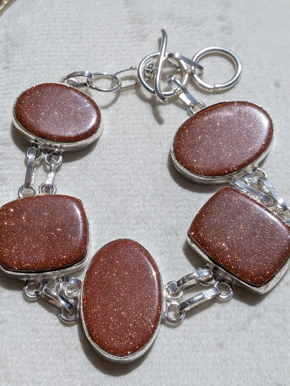Silver Tone Sunstone Statement Bracelet